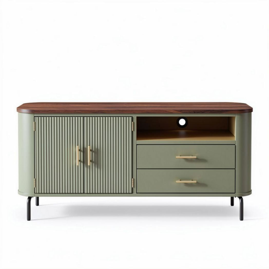 Credenza moderna in legno con finitura verde e dettagli dorati 120 x 40 x 60cm