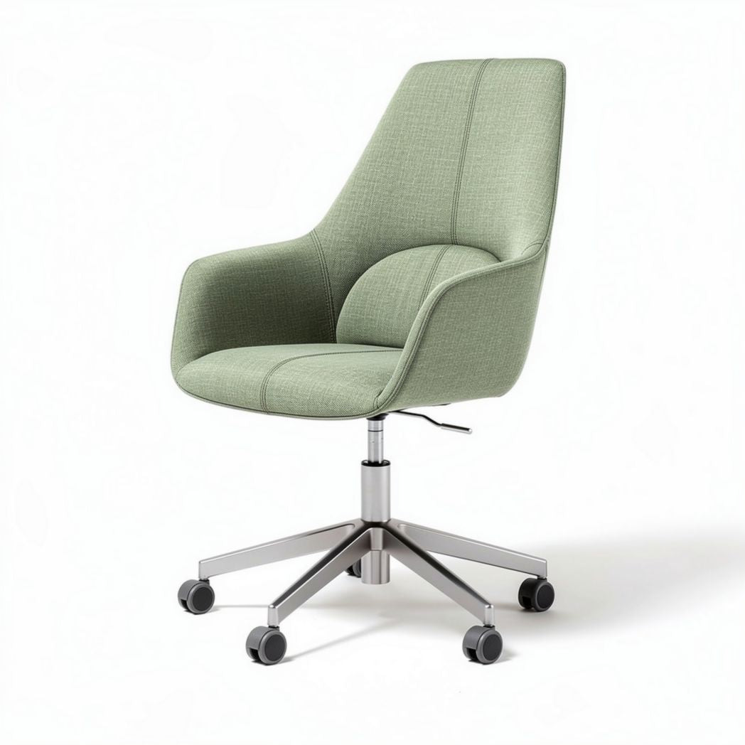 Sedia girevole in tessuto verde chiaro con base in acciaio 60 x 60 x 90cm
