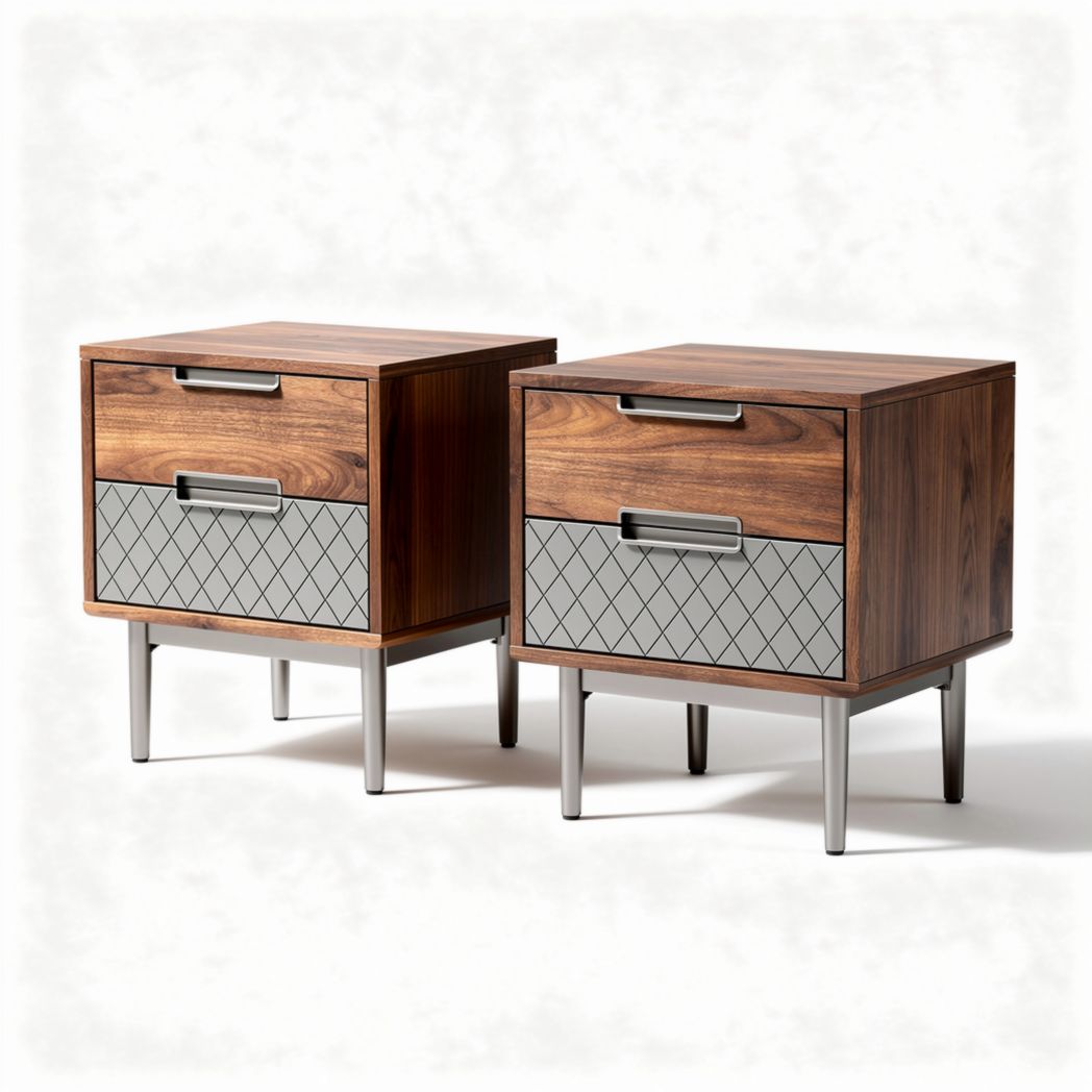 Comò in legno marrone con cassetti in metallo 45 x 40 x 50cm set da due