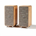 Coppia di diffusori in legno e tessuto grigio dimensioni 25 x 15 x 40cm