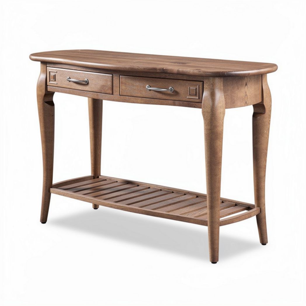 Mobiletto in legno massello marrone con due cassetti e ripiano 100 x 40 x 75cm