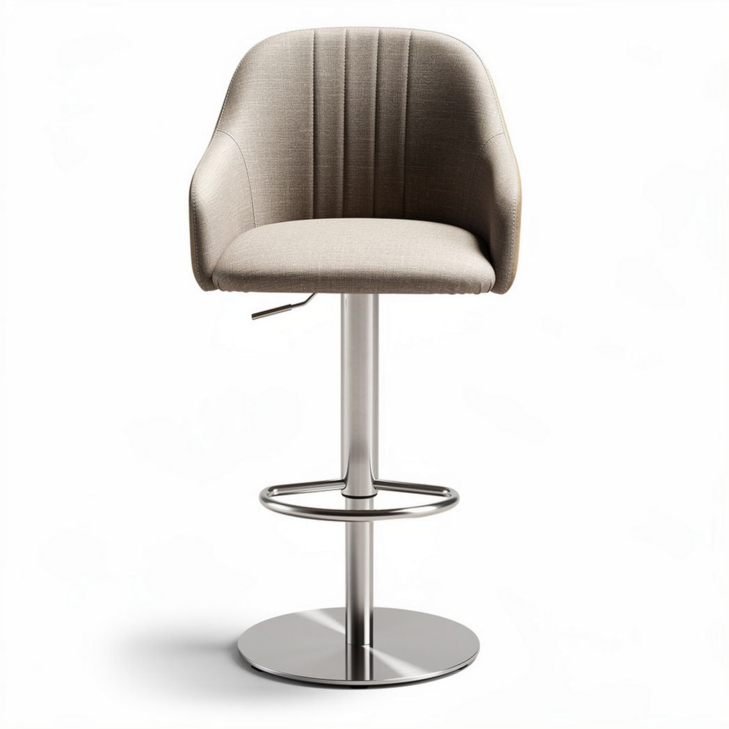 Sgabello da bar in tessuto beige regolabile in altezza con base in acciaio inox 45 x 45 x 100cm