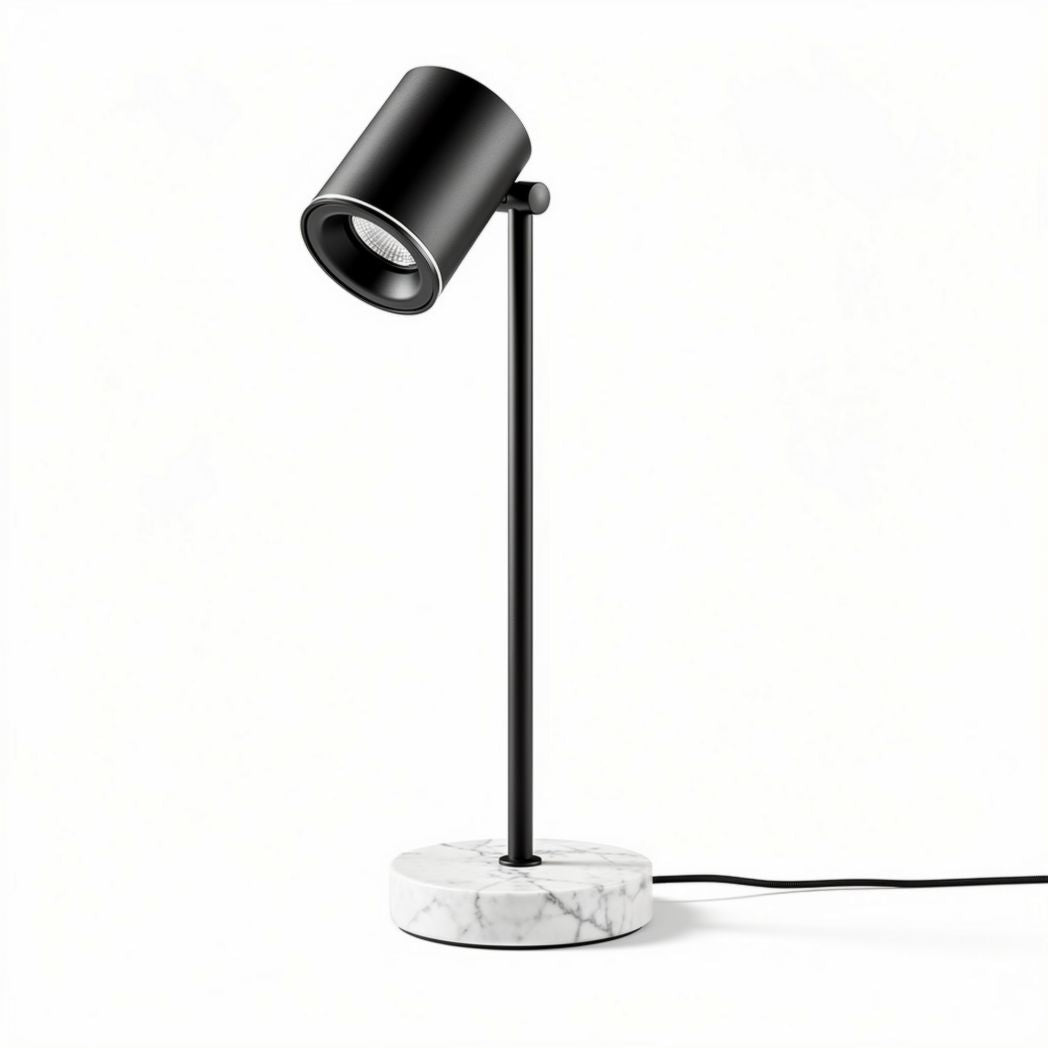 Lampada da tavolo in marmo bianco e metallo nero dimensioni 15 x 15 x 45cm