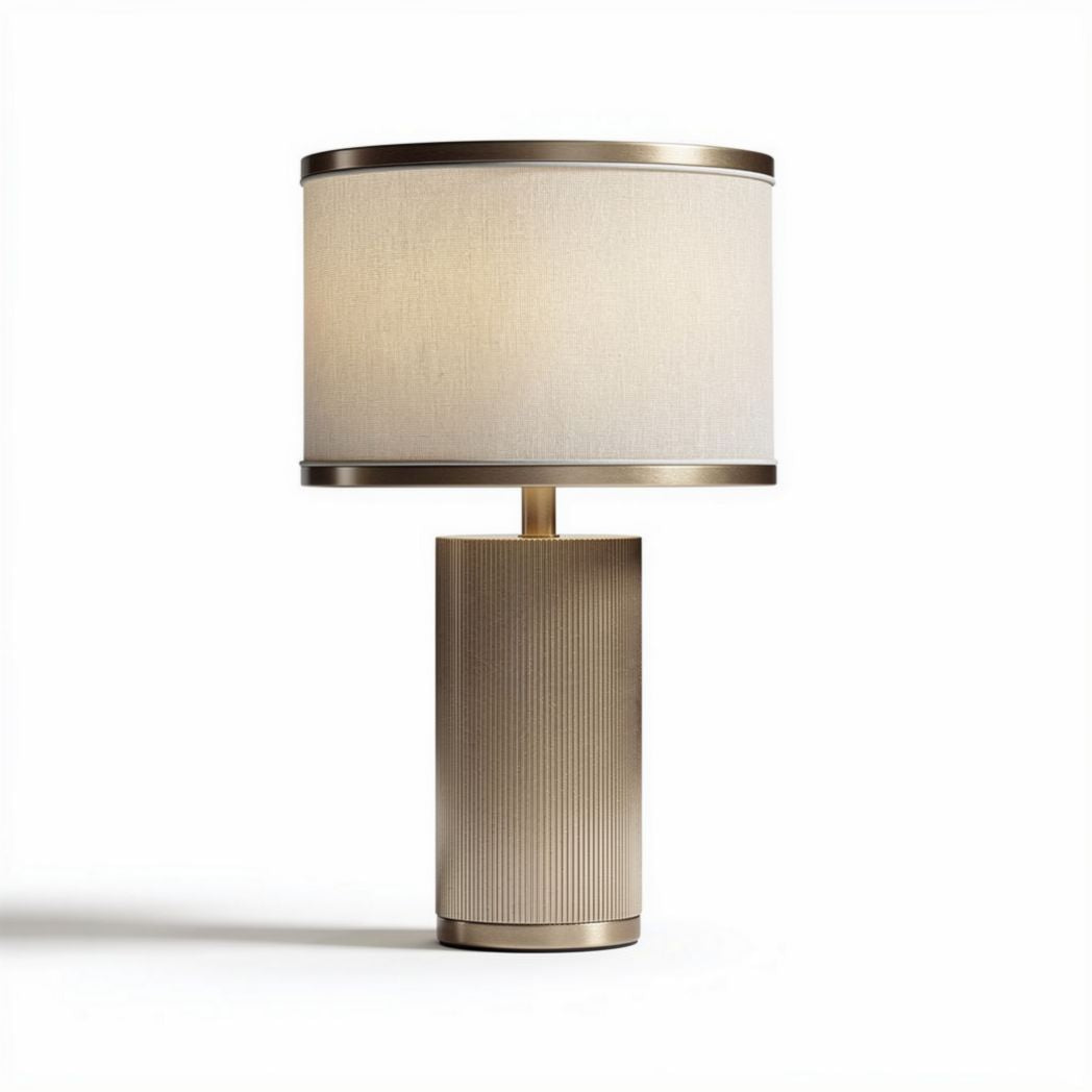 Lampada da tavolo in metallo e tessuto colore beige dimensioni 20 x 20 x 40cm
