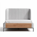 Letto matrimoniale in tessuto grigio con testiera imbottita e base in legno 200 x 160 x 120cm